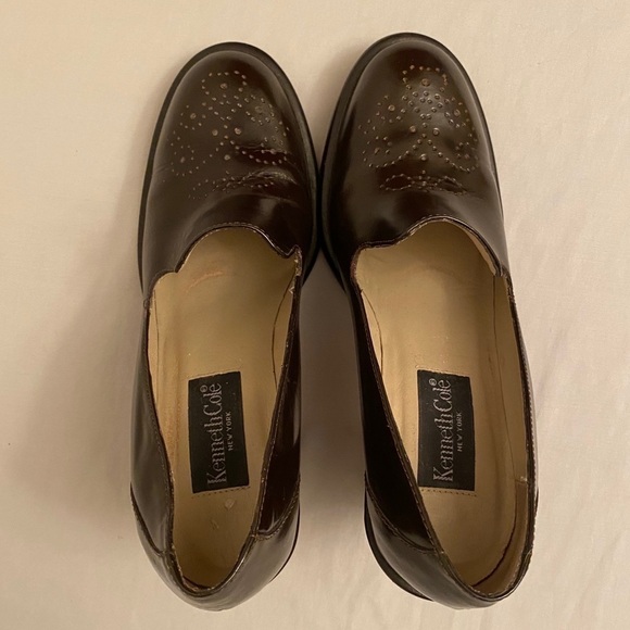 KENNETH COLE Leather Brazil Chunky Block Heel Pumps Shoes Brown Academia Sz  6.5 - Picture 9 of 12